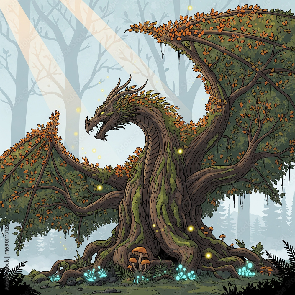 Naklejka premium Ancient Tree Shaped Like a Dragon