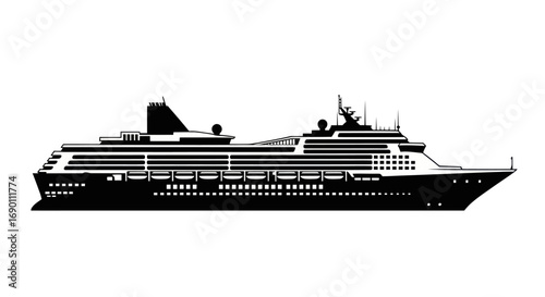 Sleek Black and White Cruise Ship Silhouette.