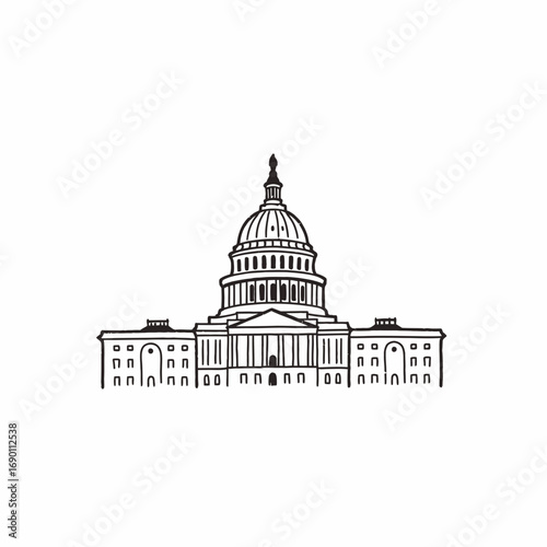 Simple black and white line drawing of the US Capitol Building.