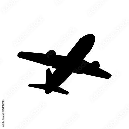 Silhouette of a large biplane, an old aircraft, on a white background