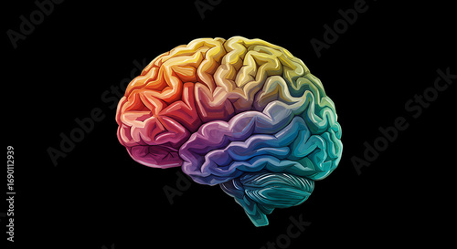 Vibrant Rainbow Brain Illustration Emphasizing Creative Thinking And Neuroscience