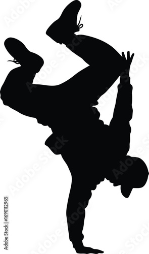 Dynamic silhouette breakdancer performing energetic handstand move dynamic urban street dance silhouette isolated vector