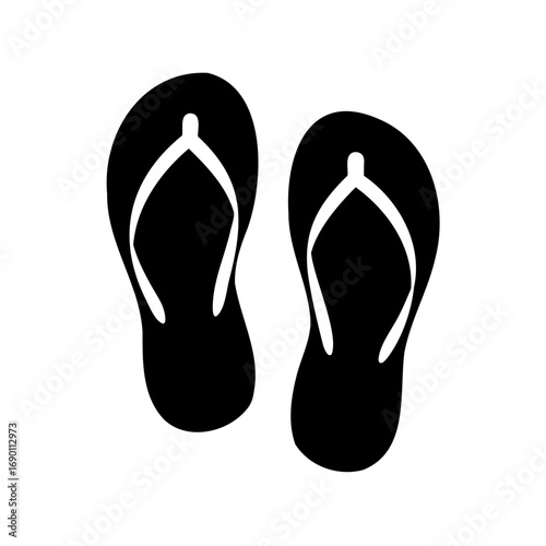 Simple black and white illustration of a pair of flip flops icon