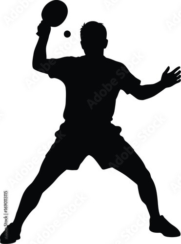 Silhouette of man playing table tennis sport action energetic competitive motion dynamic vector