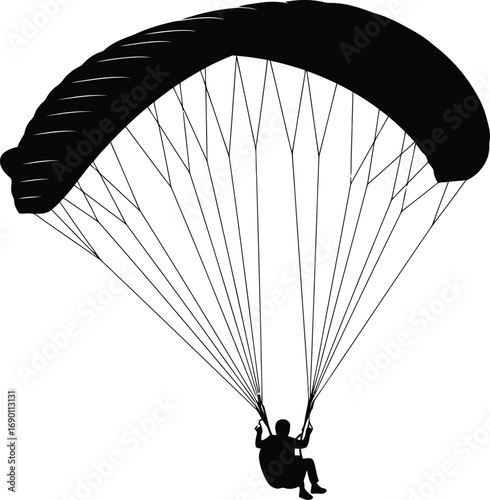 Silhouette paraglider soaring high above enjoying extreme aerial sport adventure freedom vector