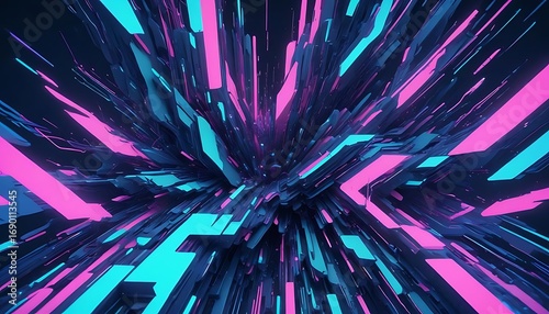 Colorful image of a space with pink, blue, and green lights