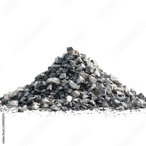 Png of a pile of gray rocks and gravel isolated on transparent background, showcasing the rough texture and natural details of the construction material
