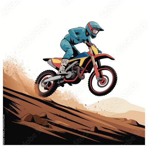 Motocross riders action stunts and racing vector extreme dirt bike illustration