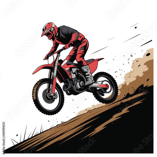 Motocross riders action stunts and racing vector extreme dirt bike illustration