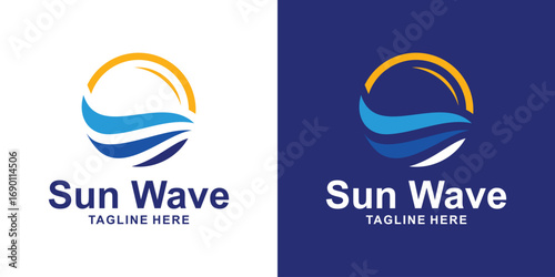 logo sun and wave,holiday,sea,land,design modern and elegant.