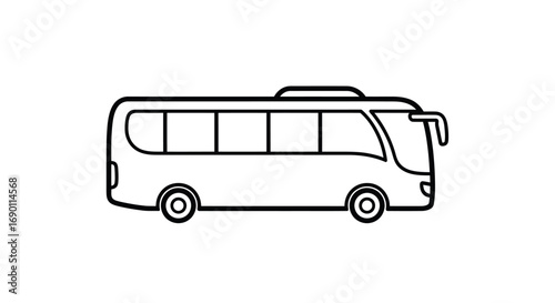 Simple black line art icon of a modern tour bus or passenger coach, side view.