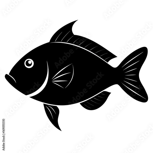 Parrotfish Black Silhouette Vector Illustration on White Background