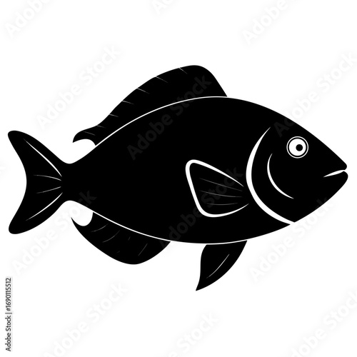 Parrotfish Black Silhouette Vector Illustration on White Background