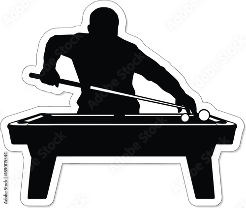 Silhouette of a person playing pool aiming with cue sticks and balls on a table recreation sport action vector