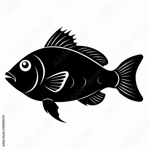 Parrotfish Black Silhouette Vector Illustration on White Background