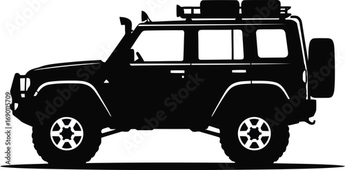 Rugged 4x4 suv silhouette adventure off-road vehicle for exploration and travel vector