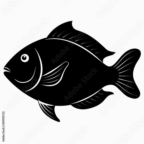 Parrotfish Black Silhouette Vector Illustration on White Background