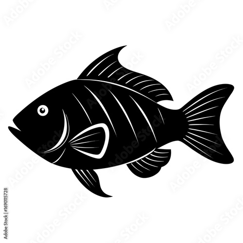 Parrotfish Black Silhouette Vector Illustration on White Background