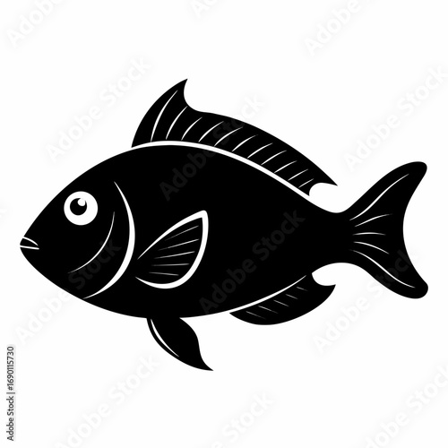 Parrotfish Black Silhouette Vector Illustration on White Background