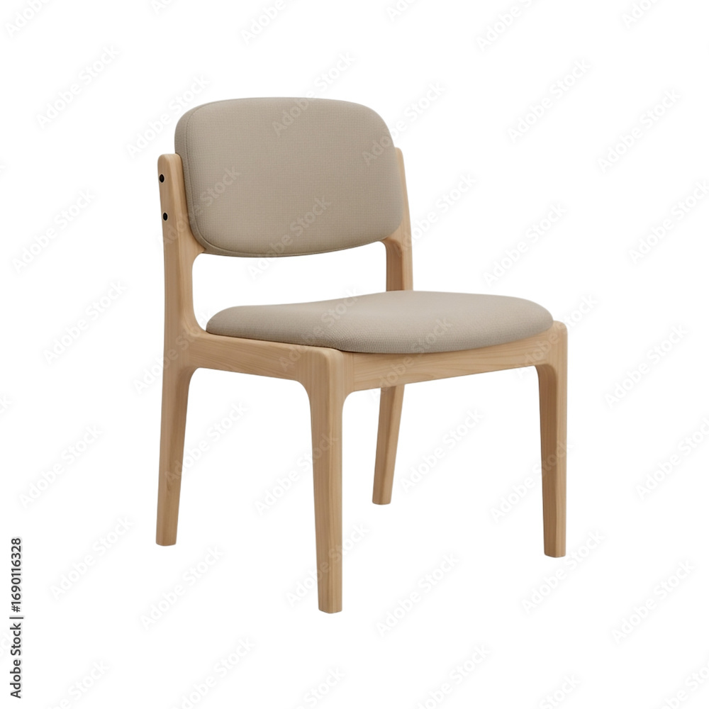 Fototapeta premium Modern wooden chair with beige upholstery isolated on a black background for design projects transparent background