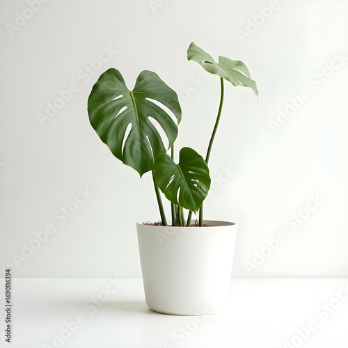 Elegant Monstera Deliciosa Plant in White Pot