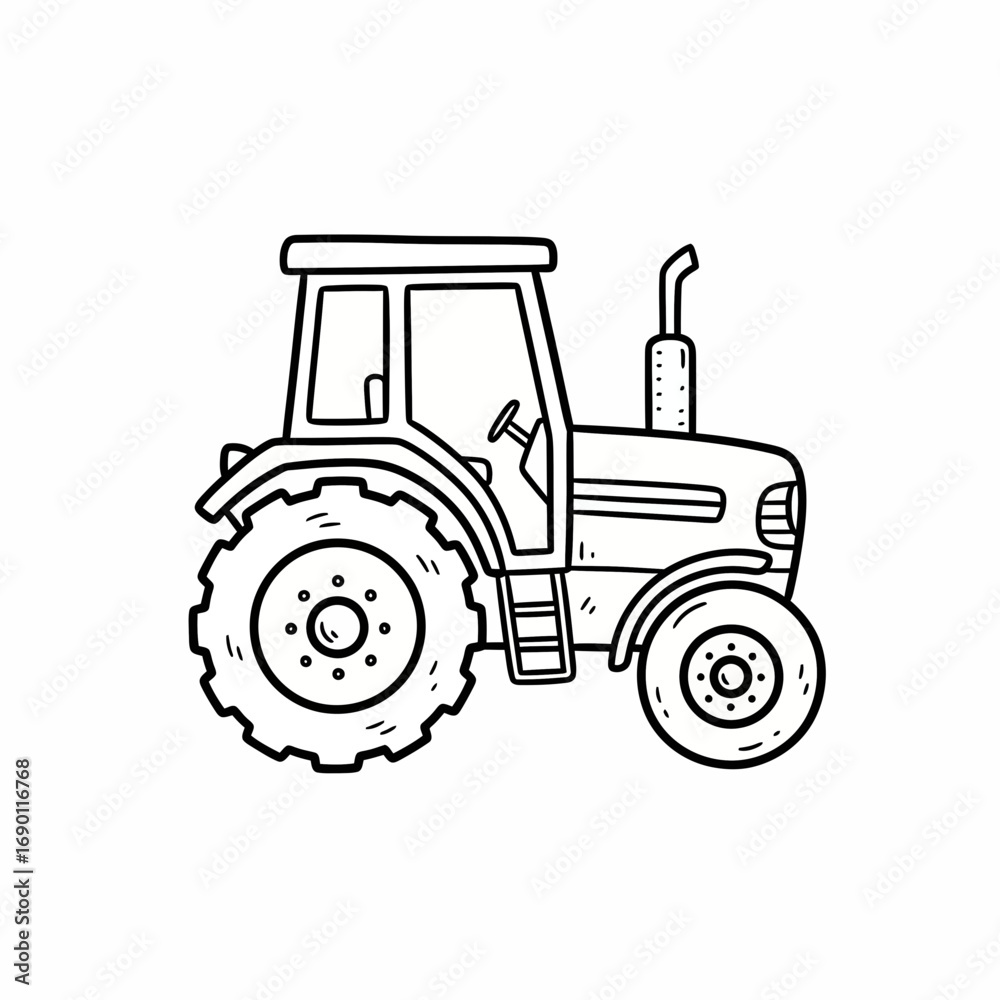 Obraz premium Simple black and white line drawing of a farm tractor.