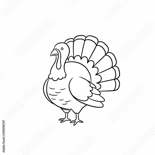 A simple line drawing of a plump Thanksgiving turkey.