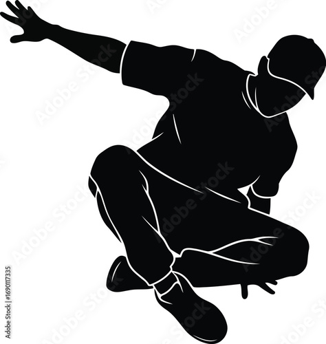 Dynamic hip hop dancer silhouette in action dynamic pose energetic urban movement vector