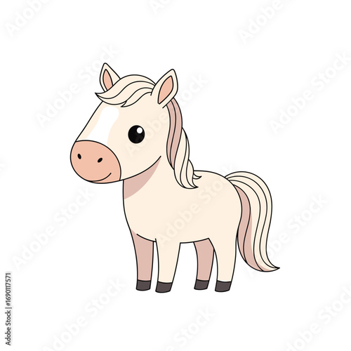 Cute cartoon light brown horse with mane and tail illustration