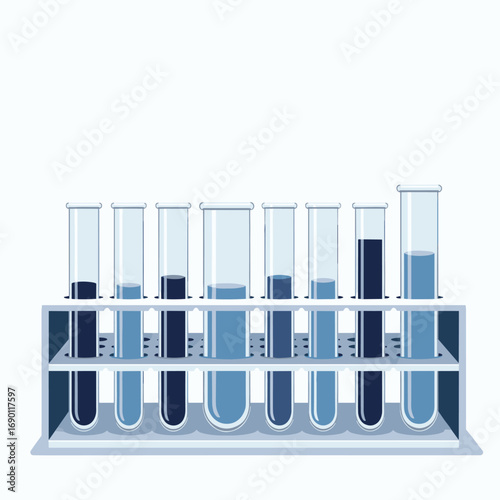 Visual representation of various liquid levels in scientific test tubes on a laboratory rack