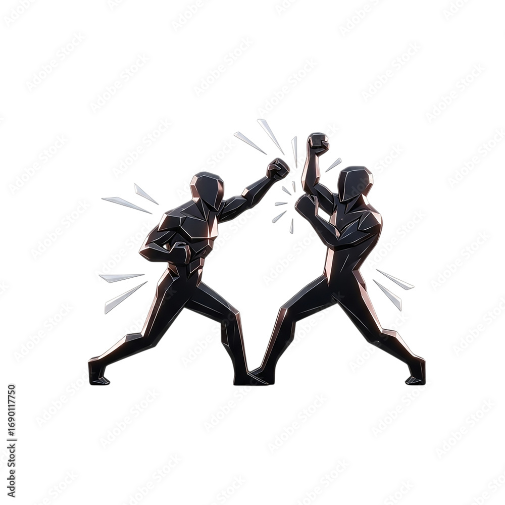 Obraz premium Dynamic boxer silhouette captures intense fight with powerful punches and action transparent background