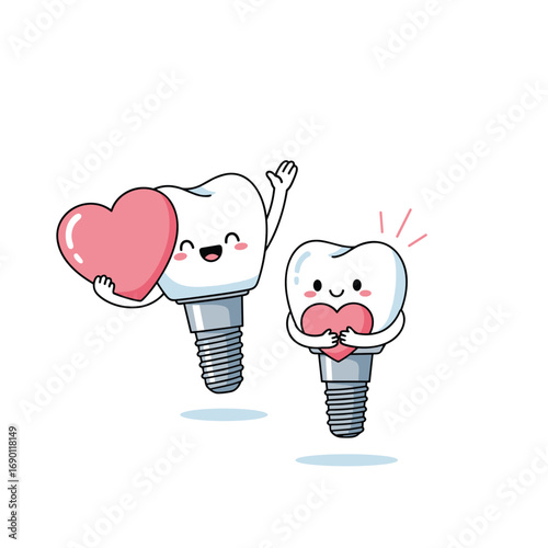 Cute dental implants showing their love for healthy smiles and oral care awareness