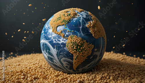 Earth Globe Surrounded by Soil and Growing Green Plants