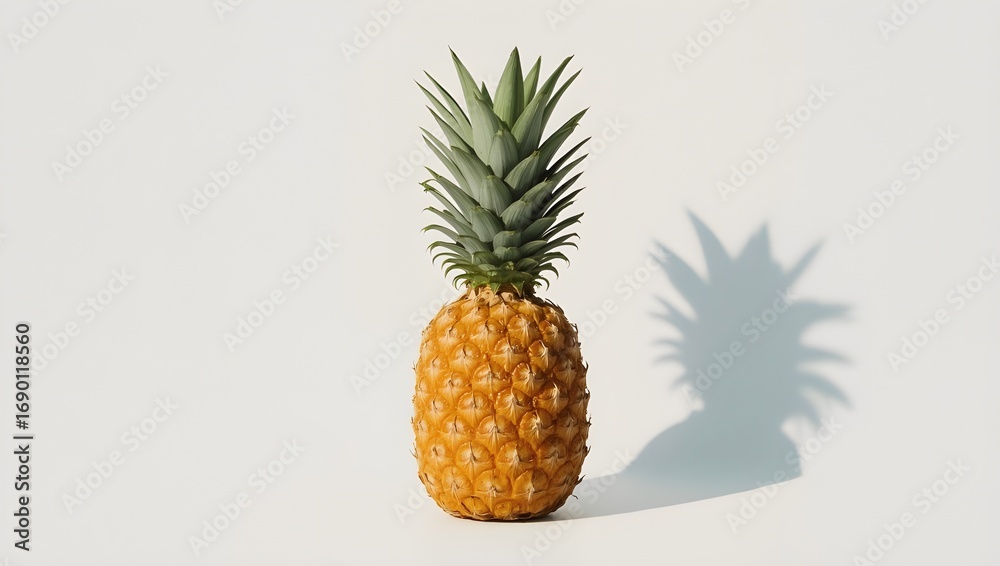 Fototapeta premium Golden Pineapple on White Backdrop with Striking Shadow A Tropical Fruit Still Life