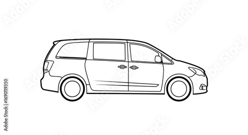 Detailed Line Drawing of a Modern Minivan Side Profile.