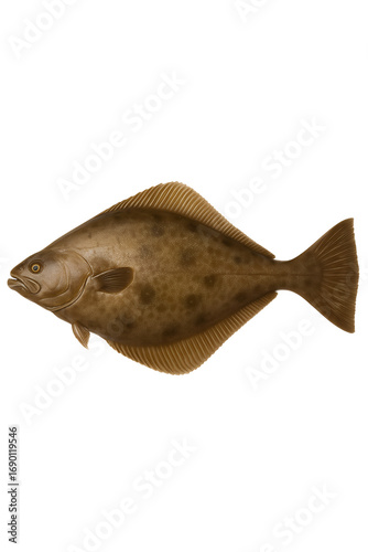 Flatfish Illustration with Brown Coloration Isolated on Background
