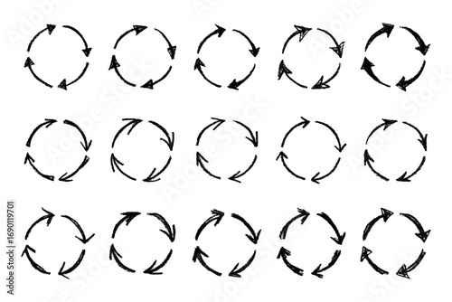 Set of hand drawn recycle arrow icon Recycling resources symbol Reuse of materials, zero waste, green environment, saving the planet