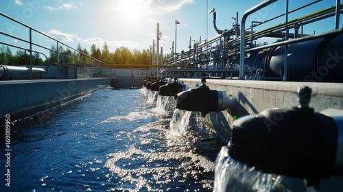 Industrial water treatment process wastewater facility infrastructure development urban environment close-up perspective engineering innovations