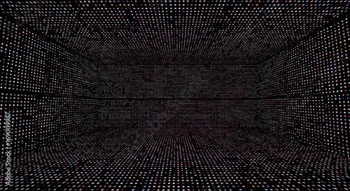Dotted room abstraction, luminous geometric dot array creating an immersive visual experience