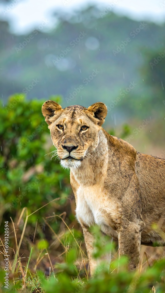 Fototapeta premium Majestic lioness, alert and watchful