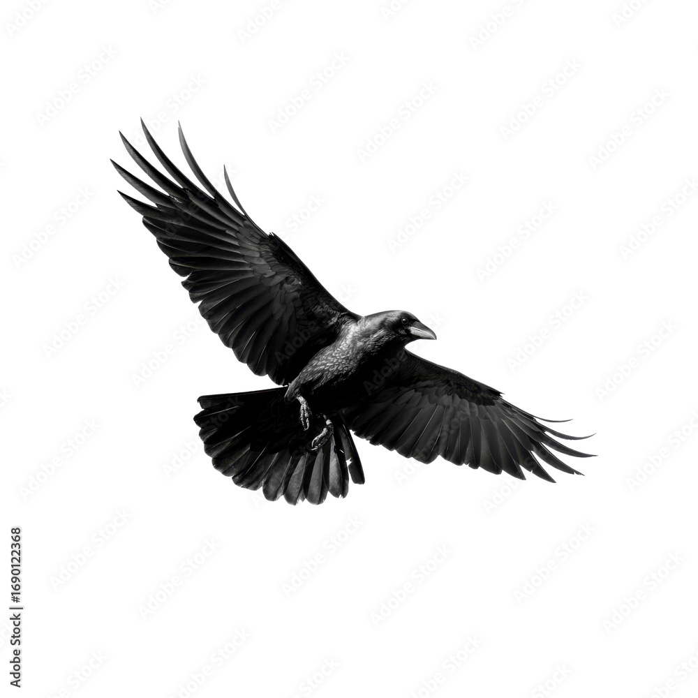 Fototapeta premium Majestic Raven in Flight Monochrome Bird Photography