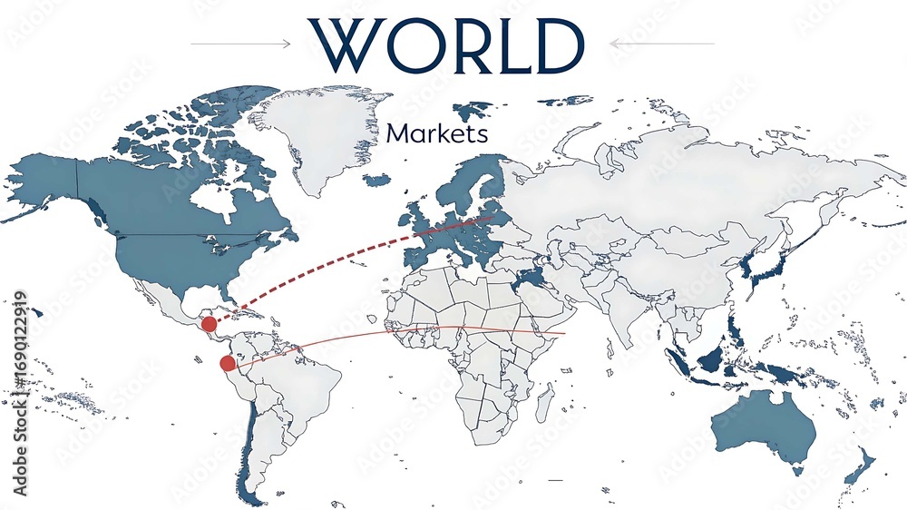 Naklejka premium World Map with Global Markets and Trade Connections Illustration
