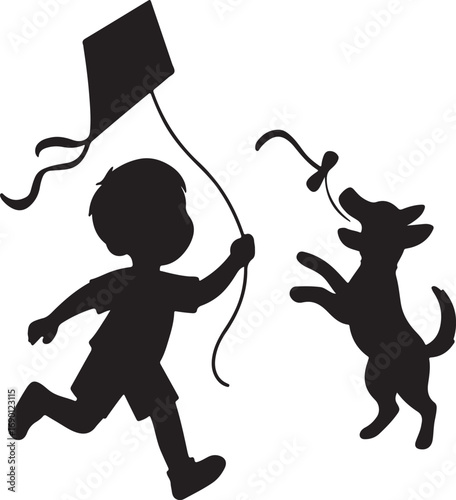 boy and dog vector silhouette
