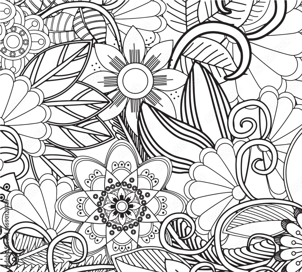 Fototapeta premium Therapeutic floral coloring sheets