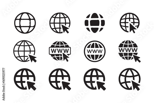 A Collection of Modern Globe and World Icon Symbols for Global Communication and Networking Websites