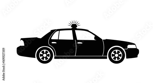Silhouette of a Police Patrol Car with Emergency Lights.