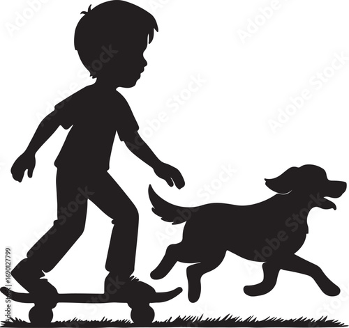 boy and dog vector silhouette