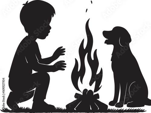 boy and dog vector silhouette