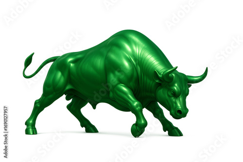 Green Charging Bull Illustration on Transparent Background Symbolizing Market Strength