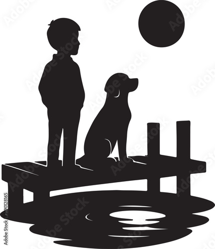 boy and dog vector silhouette